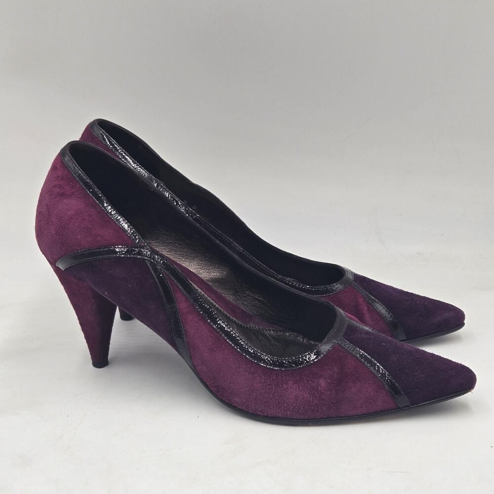 Vintage Amalfi Plum Purple Suede Pointed Toe Pumps Women 8 B Heel 90s Y2K